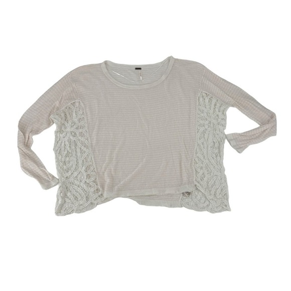 Free People Womens Pullover Sweater White Crochet Top Scoop Neck Knit Size M - Picture 5 of 9